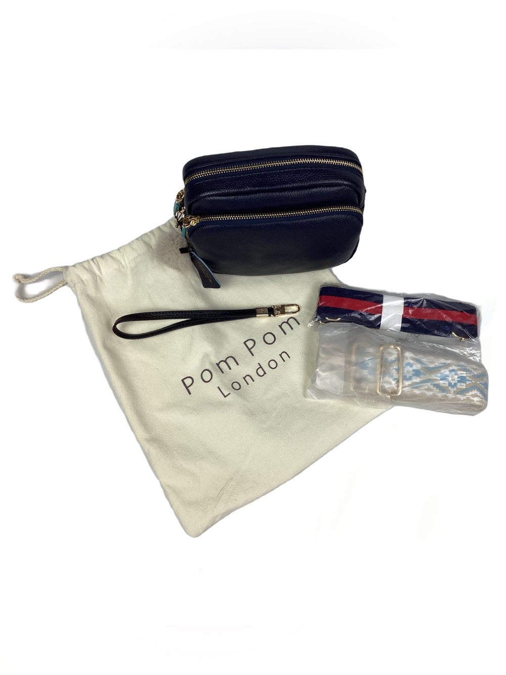 Pom Pom NWT Navy Leather Crossbody City Bag
